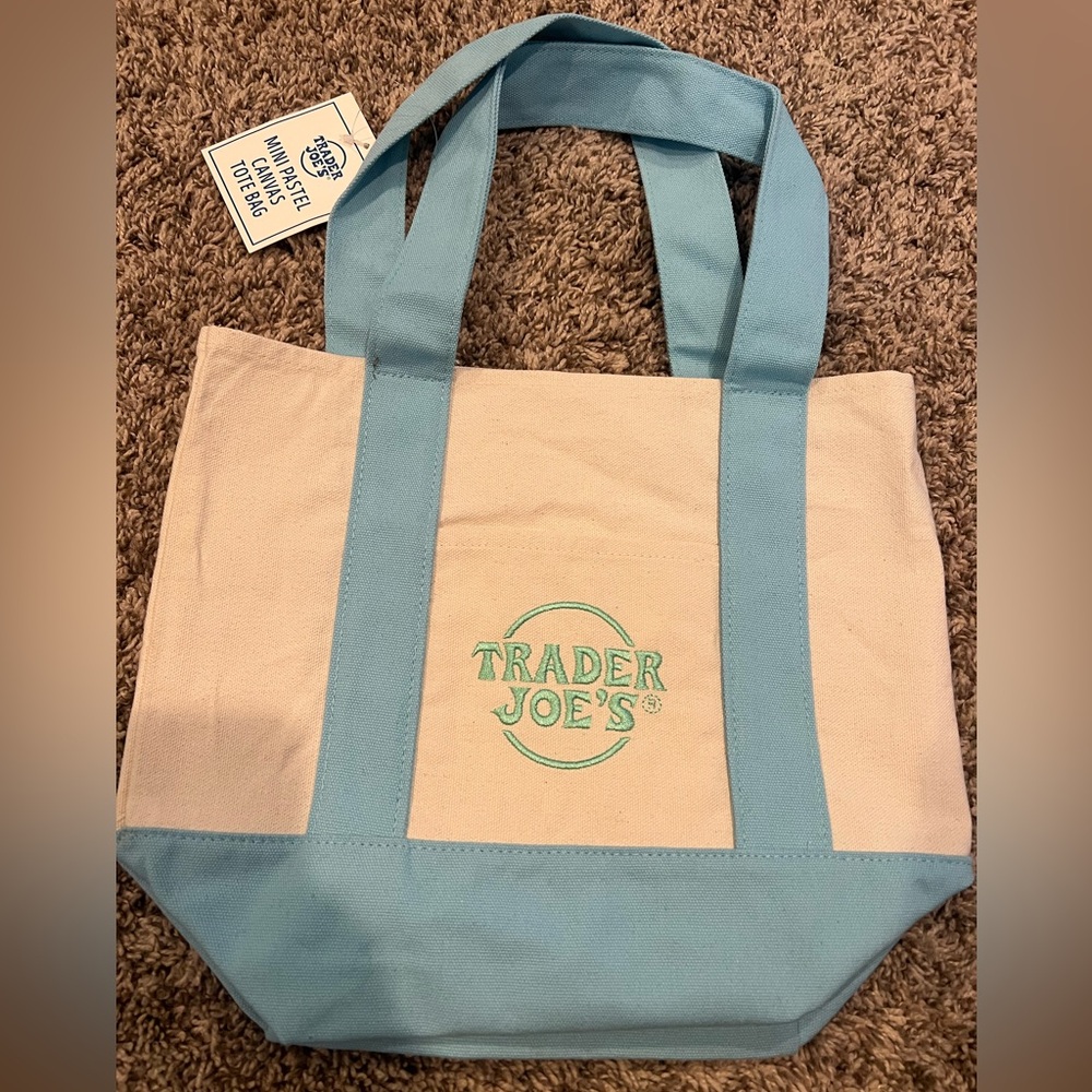 Trader Joe’s Cream & Light Blue Mini Canvas Tote Bag